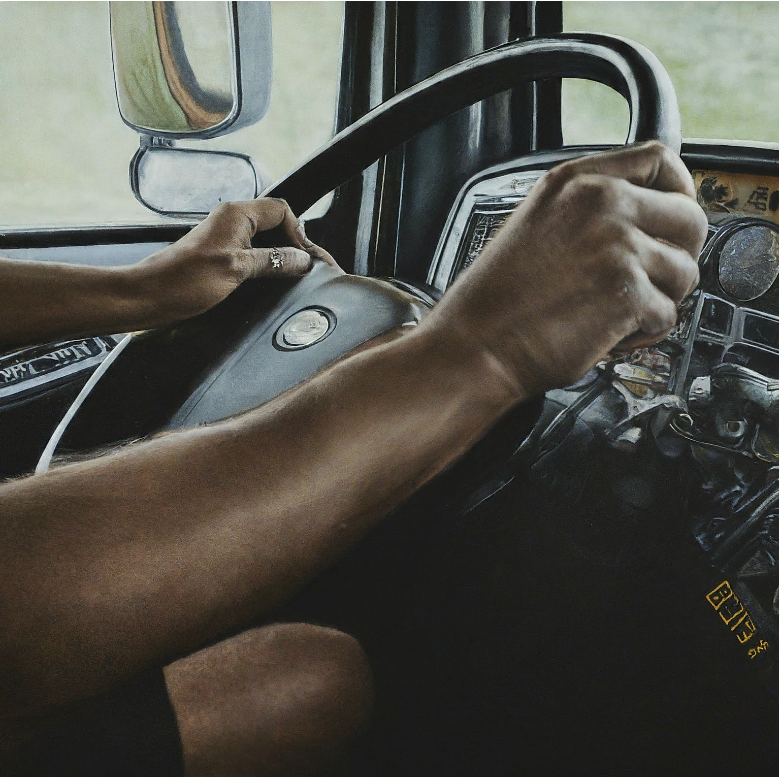 Man driving truck