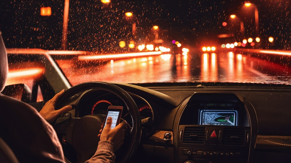 Man texting and driving